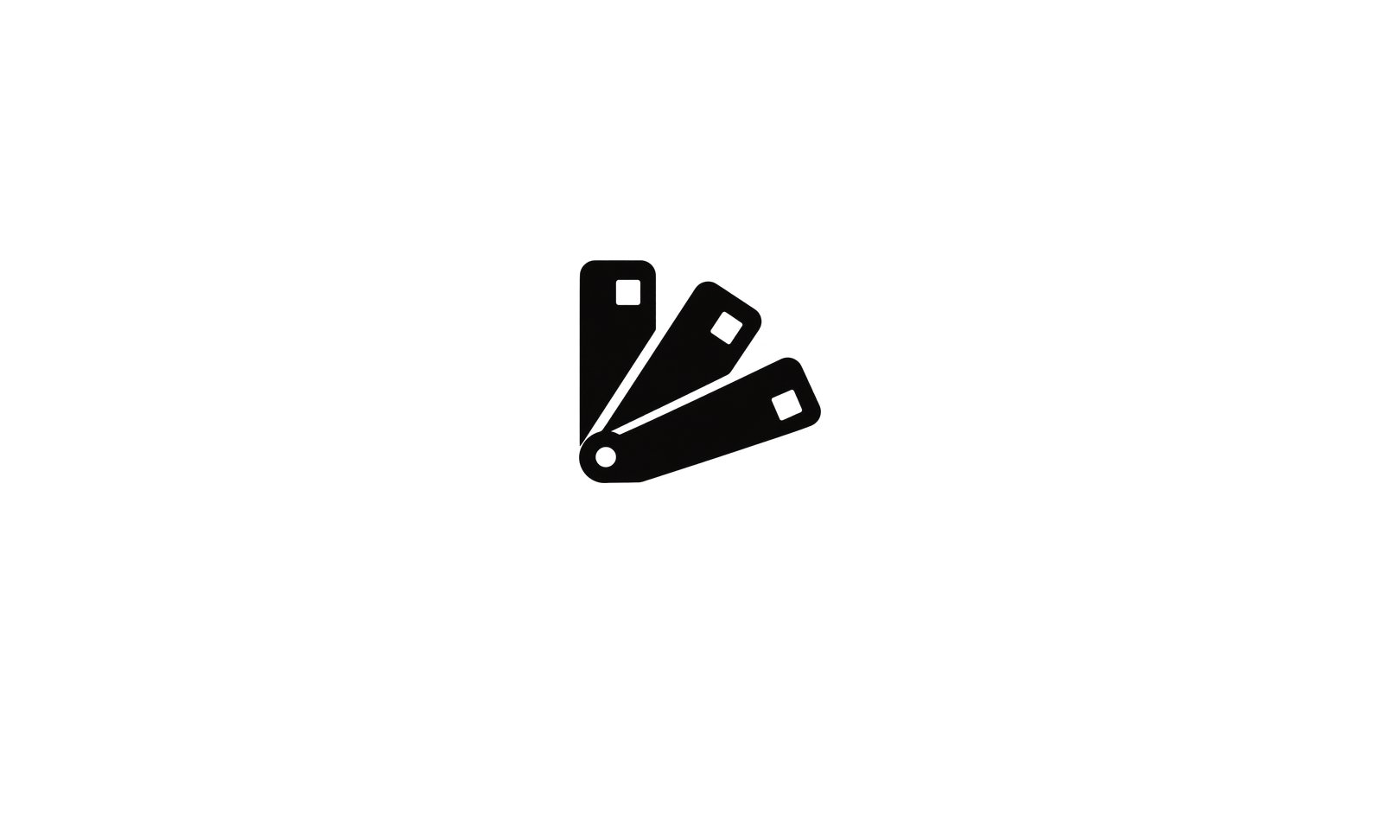 Ein dunkler Fächer aus Designkarten als Symbol für ein einheitliches Markendesign.